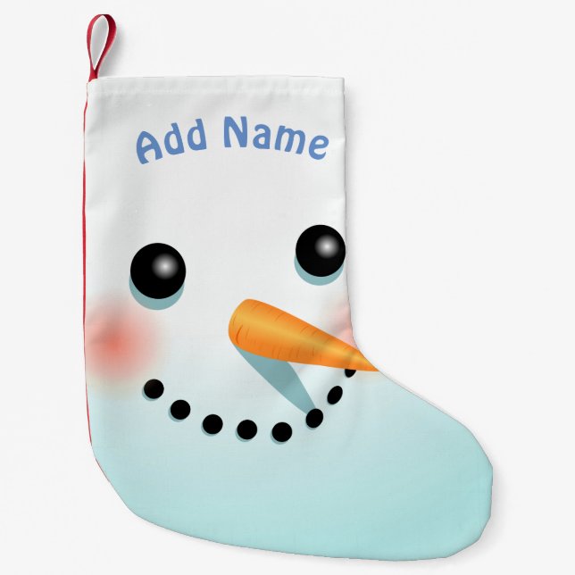 Cute Smiling Snowman With Carrot Nose Small Christmas Stocking (Front)