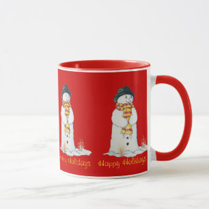 Cute smiling snowman with note for santa mug