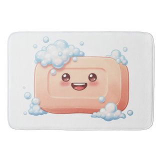 Cute Smiling Soap Bar with Bubbles Bath Mat