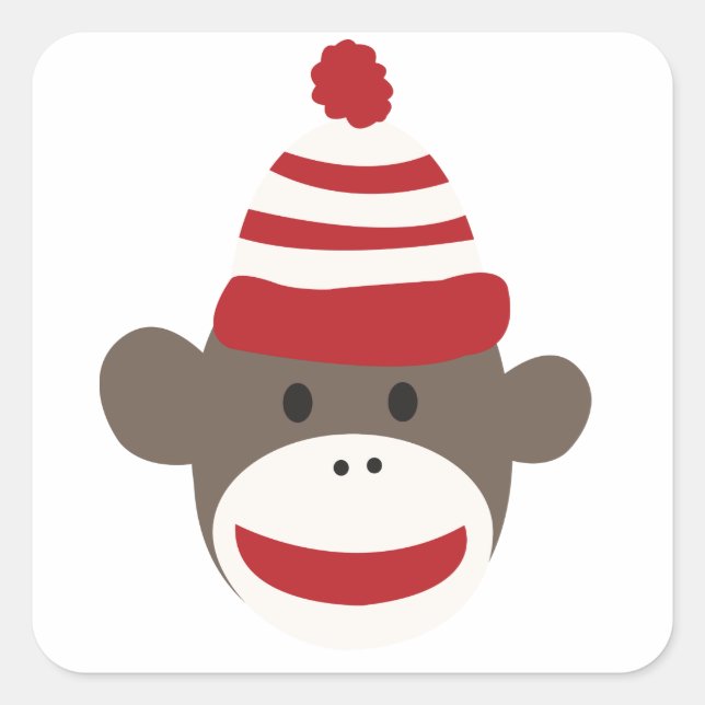 Cute Smiling Sock Monkey Face Sticker (Front)