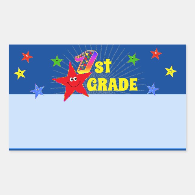 Cute Smiling Star 1st Grade Name Label Sticker (Front)