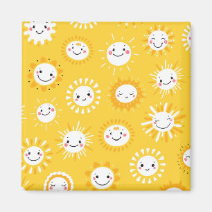 Cute smiling sun cartoon art magnet