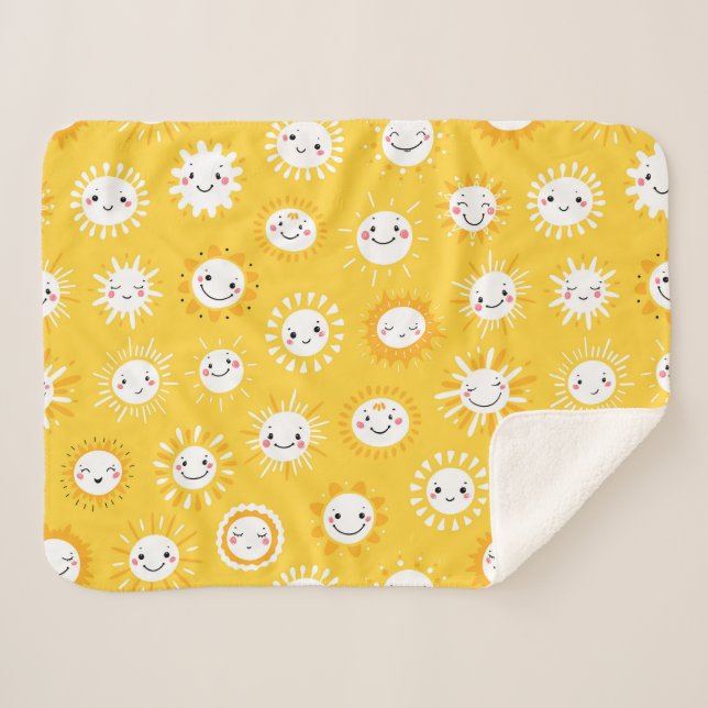 Cute smiling sun cartoon art sherpa blanket (Front (Horizontal))