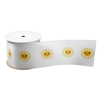 Cute Smiling Sun Watercolor Boho Design Satin Ribbon