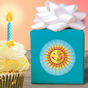 Cute Smiling Sun Yellow Orange Blue Classic Round Sticker