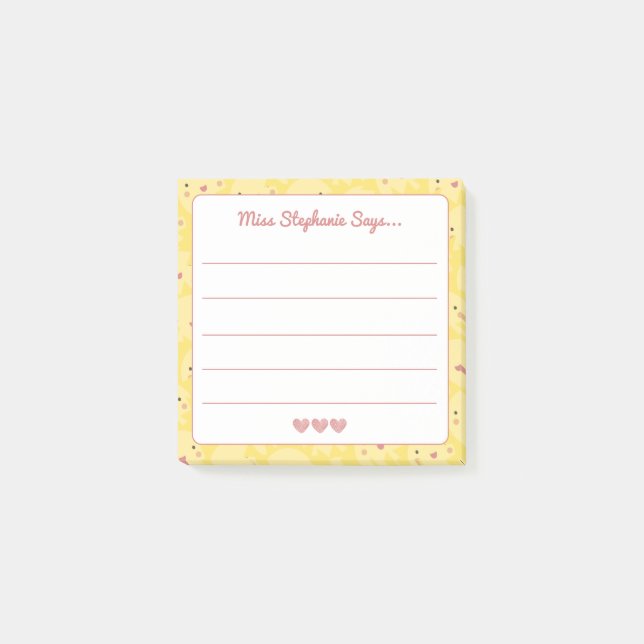 Cute Smiling Sunshines With Hearts Teacher Name  Post-it Notes (Front)