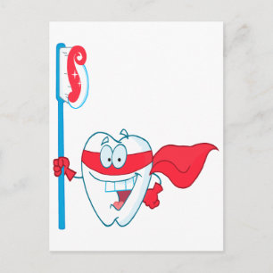 Cute Smiling Superhero Tooth With Toothbrush Postcard