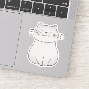 Cute Smiling White Cat Drawing Cartoon