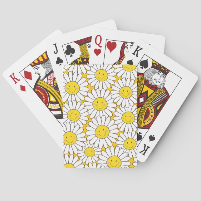 Cute Smiling White Daisy Pattern Playing Cards (Back)