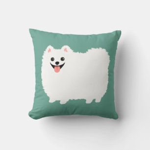 Cute Smiling White Pomeranian Happy Fluffy Dog Cushion