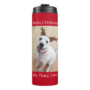 Cute Smiling White Reindeer Puppy Dog Christma Thermal Tumbler