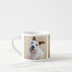 Cute Smiling White Reindeer Puppy Dog Christmas Espresso Cup