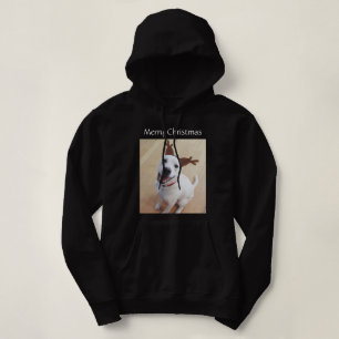 Cute Smiling White Reindeer Puppy Dog Christmas Hoodie