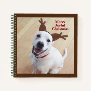 Cute Smiling White Reindeer Puppy Dog Christmas Notebook