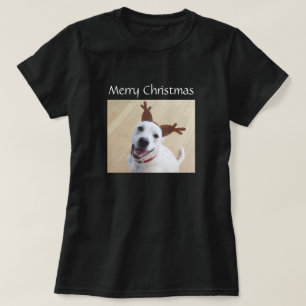 Cute Smiling White Reindeer Puppy Dog Christmas T-Shirt