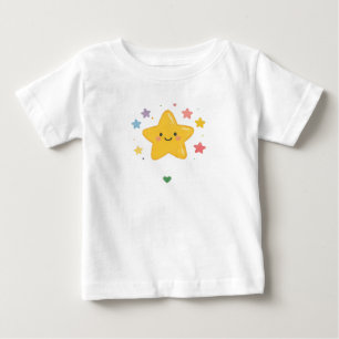 Cute Smiling Yellow Star Pastel Rainbow Sparkles Baby T-Shirt