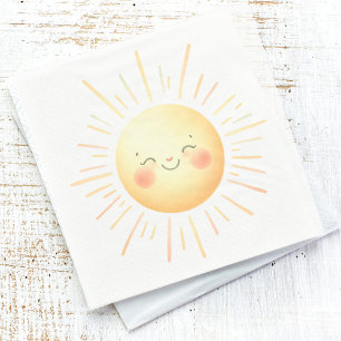 Cute Smiling Yellow Watercolor Sunshine Fun Kids Napkin