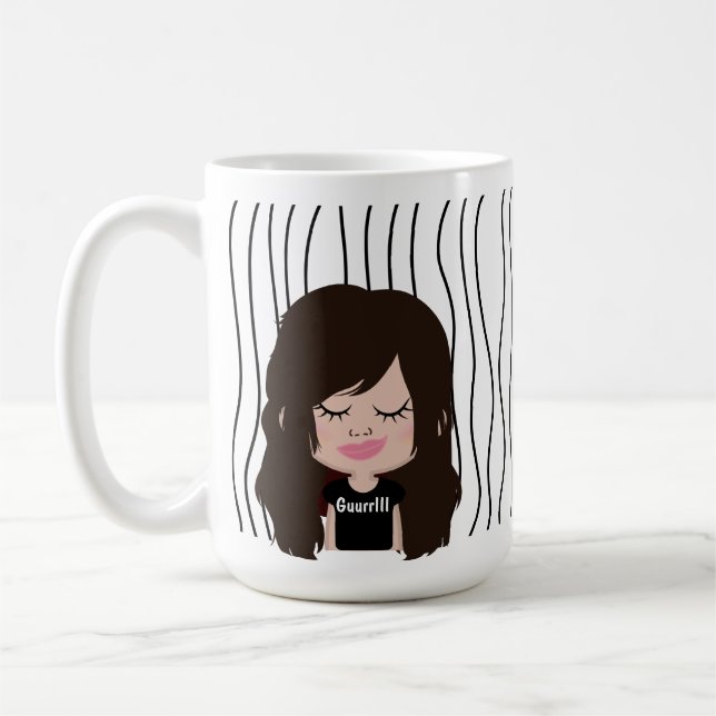 Cute Smirking Woman Striped Mug. Choose Your Look! Coffee Mug (Left)