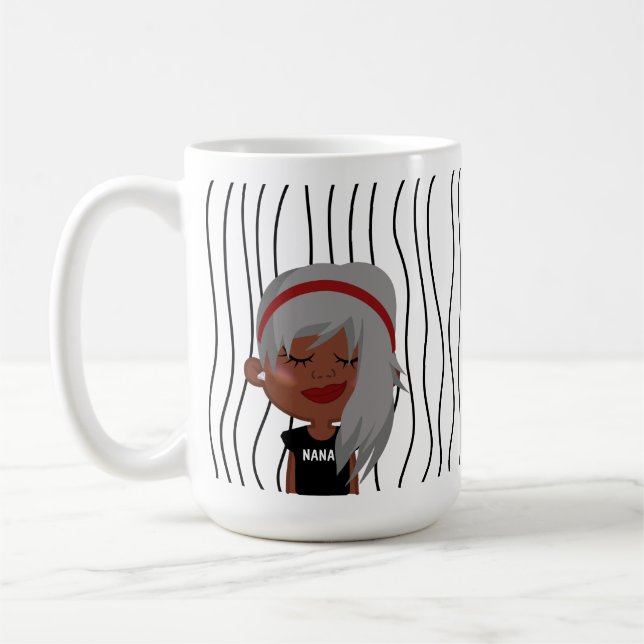 Cute Smirking Woman Striped Mug. Choose Your Look! Coffee Mug (Left)