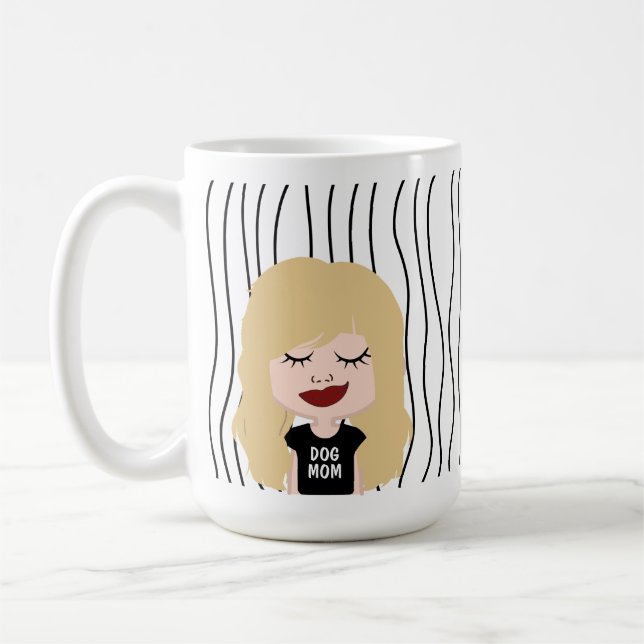 Cute Smirking Woman Striped Mug. Choose Your Look! Coffee Mug (Left)