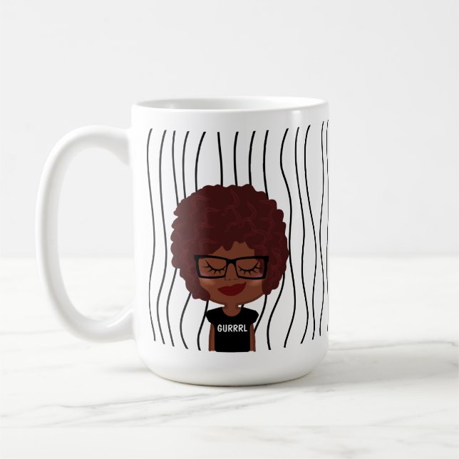 Cute Smirking Woman Striped Mug. Choose Your Look! Coffee Mug (Left)