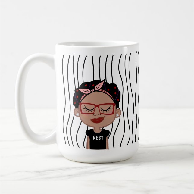 Cute Smirking Woman Striped Mug. Choose Your Look! Coffee Mug (Left)