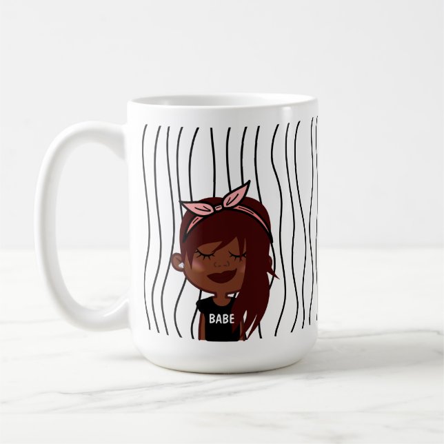 Cute Smirking Woman Striped Mug. Choose Your Look! Coffee Mug (Left)