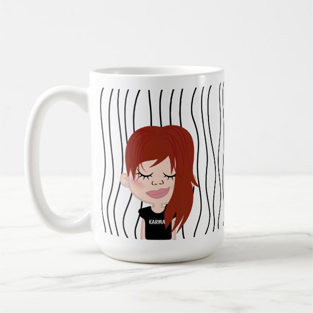 Cute Smirking Woman Striped Mug. Choose Your Look! Coffee Mug (Left)