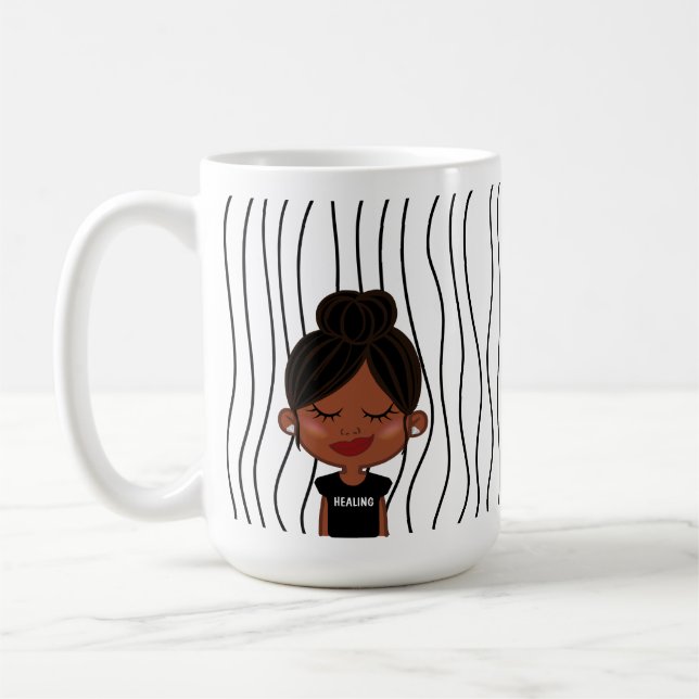 Cute Smirking Woman Striped Mug. Choose Your Look! Coffee Mug (Left)