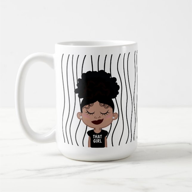 Cute Smirking Woman Striped Mug. Choose Your Look  Coffee Mug (Left)