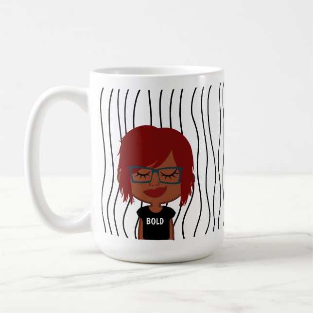 Cute Smirking Woman Striped Mug. Choose Your Look! Coffee Mug (Left)
