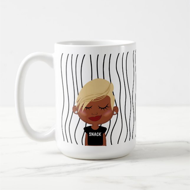 Cute Smirking Woman Striped Mug. Choose Your Look! Coffee Mug (Left)