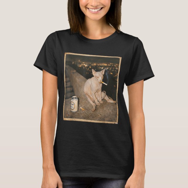Cute Smoking Sphynx Cat Meme Funny T-Shirt (Front)