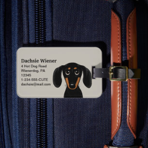 Cute Smooth Coated Black and Tan Dachshund Dog Luggage Tag