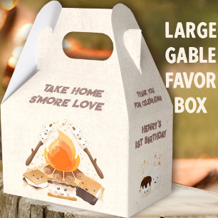 Cute S'more Campfire 1st Birthday Large Gable Favour Box