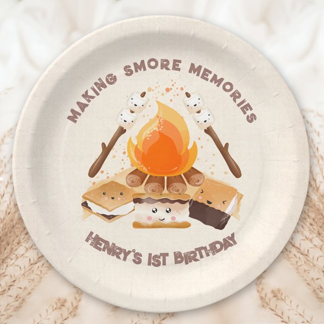 Cute S'more Fun Campfire 1st Birthday Paper Plates (Cute S'more Fun Campfire 1st Birthday Paper Plates)