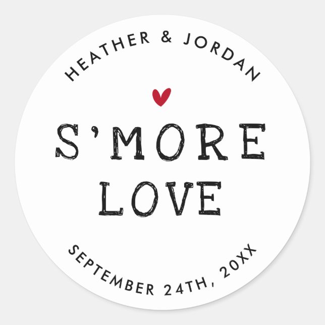 Cute S'more Love Wedding S'mores Favour Classic Round Sticker (Front)