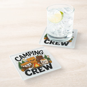 Cute S'mores Campfire Camping Squad Outdoor Glass Coaster