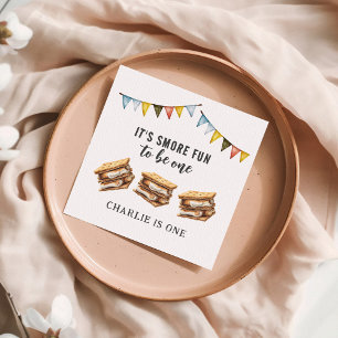 Cute Smores Camping Rustic 1st Birthday Napkin