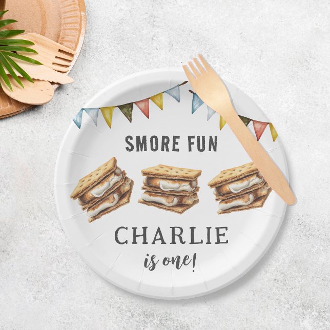 Cute Smores Camping Rustic 1st Birthday Paper Plate (Creator Uploaded)