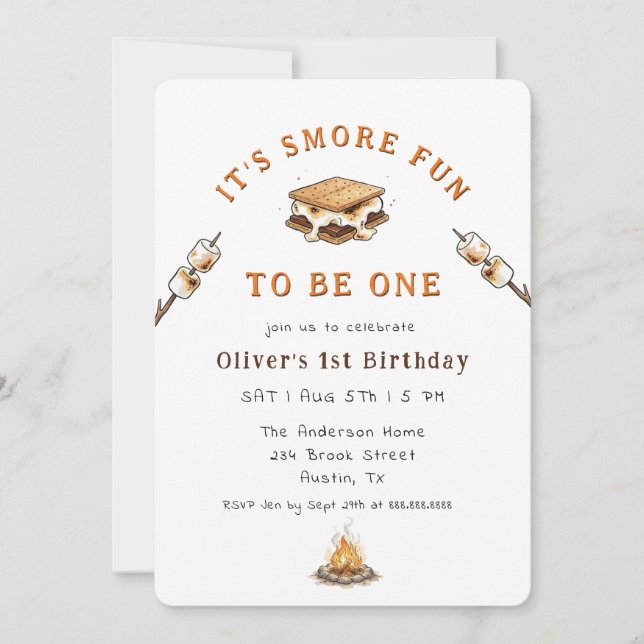 Cute Smores Campingl 1st Birthday  Invitation (Front)
