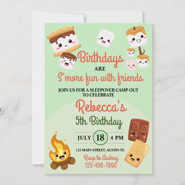 Cute S'mores Campout Birthday Party  Invitation (Front)