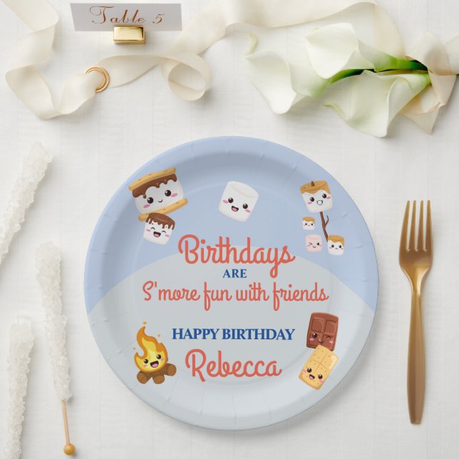 Cute S'mores Campout Birthday Party  Paper Plate (Wedding)