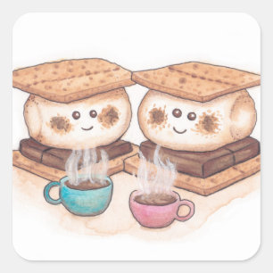 Cute S'mores Couple Coffee Date Square Sticker