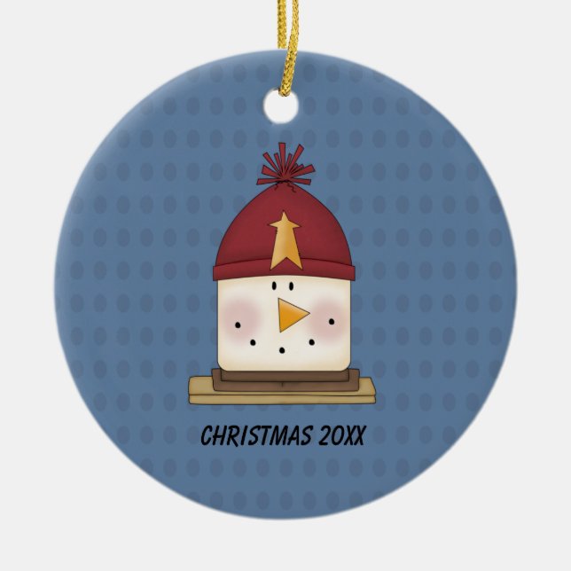 Cute S'mores Snowman Christmas Ornament (Front)