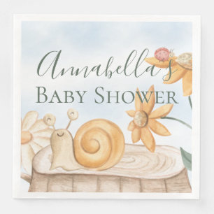 Cute Snail and Ladybug Garden Theme Baby Shower Napkin