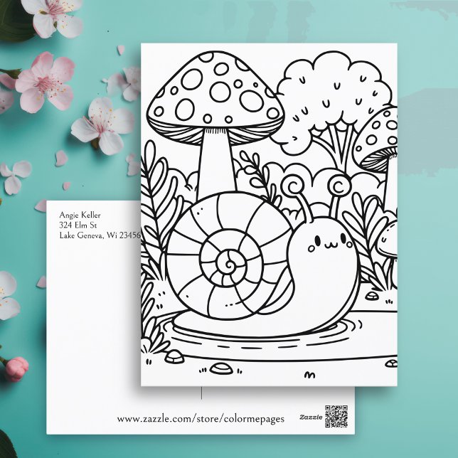 Cute Snail and Mushrooms | Colour Me  Postcard (Creator Uploaded)