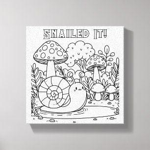 Cute Snail and Mushrooms Colour Me Snailed It! Canvas Print