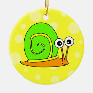 Cute Snail Cartoon Green with Yellow Background Ceramic Tree Decoration
