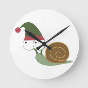 Cute Snail Christmas Elf Round Clock